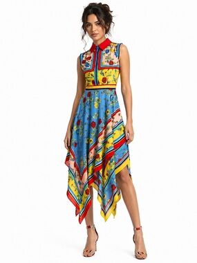Alice + Olivia Farrah Scarf Print Handkerchief Dress Multicolor Floral Size 4